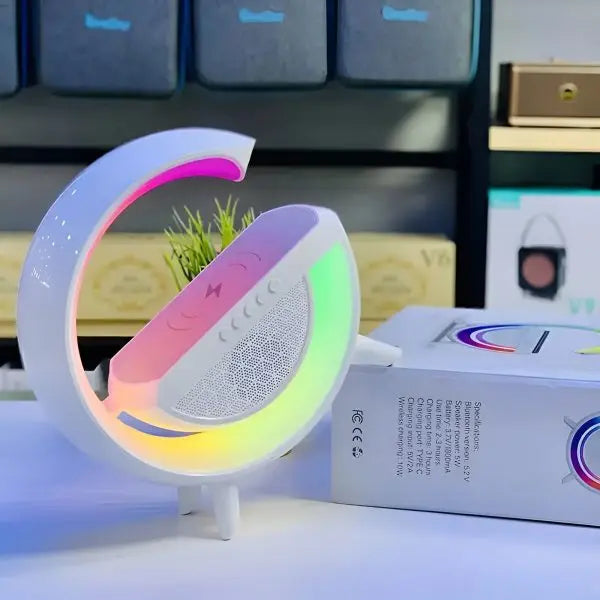 G - Shaped RGB Lamp with Wireless Charger & Bluetooth Speaker - NovaSpark