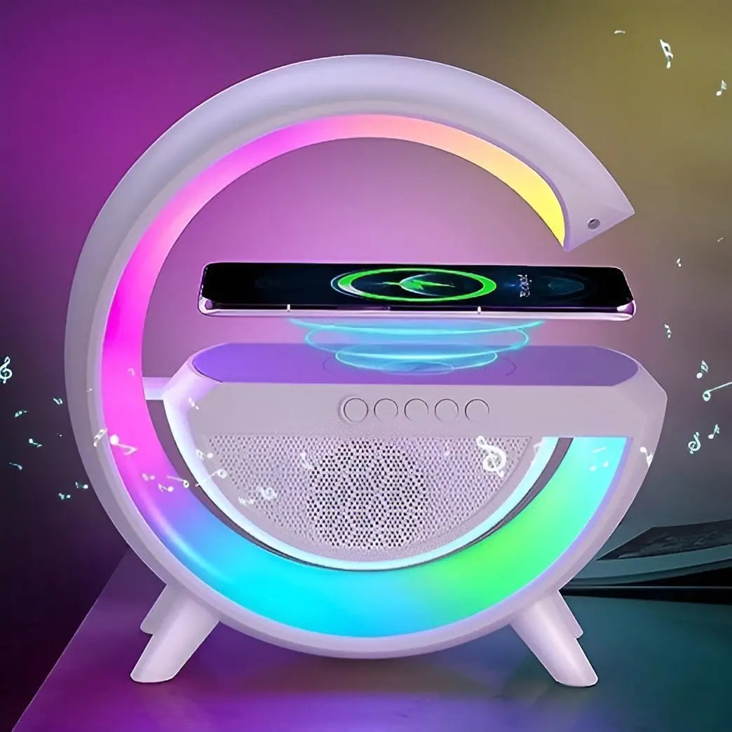 G - Shaped RGB Lamp with Wireless Charger & Bluetooth Speaker - NovaSpark